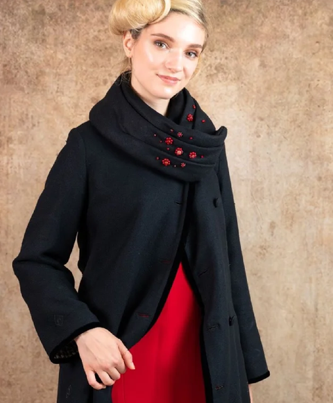 手織り風シルクビーズ刺繍ストール/Ruby