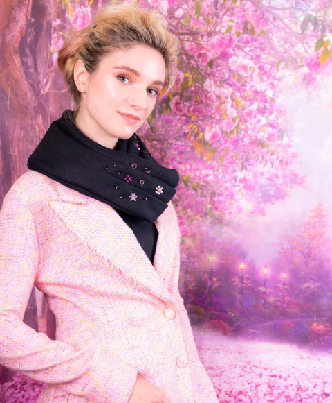 手織り風シルクビーズ刺繍ストール/Pink opal