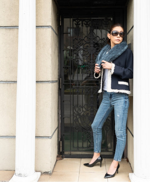 ウールシルク起毛 ストール / Blue Ocean