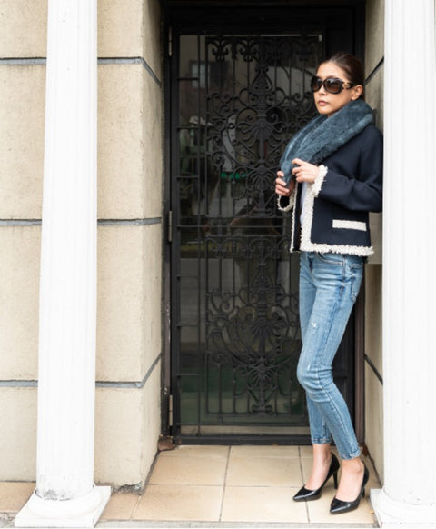 ウールシルク起毛 ストール / Blue Ocean