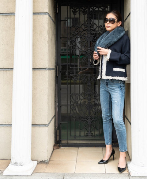 ウールシルク起毛 ストール / Blue Ocean