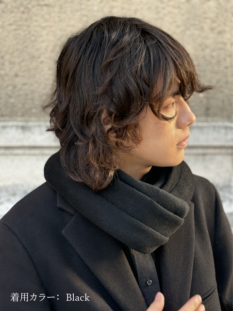 カシミアウールストール着用イメージ (Black)