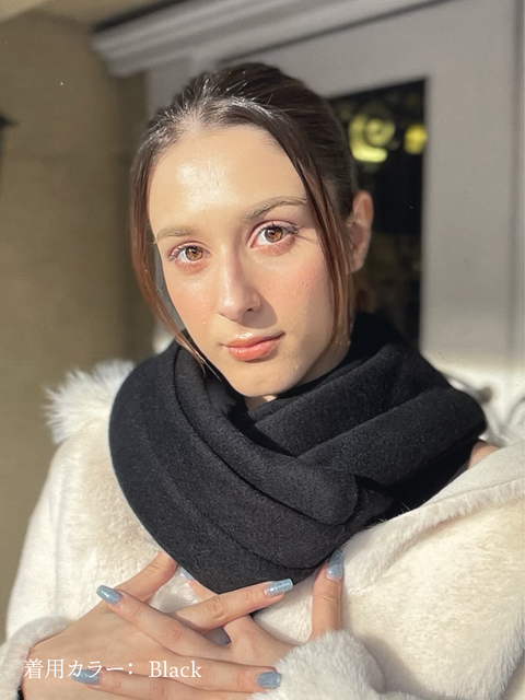 カシミアウールストール着用イメージ (Black)