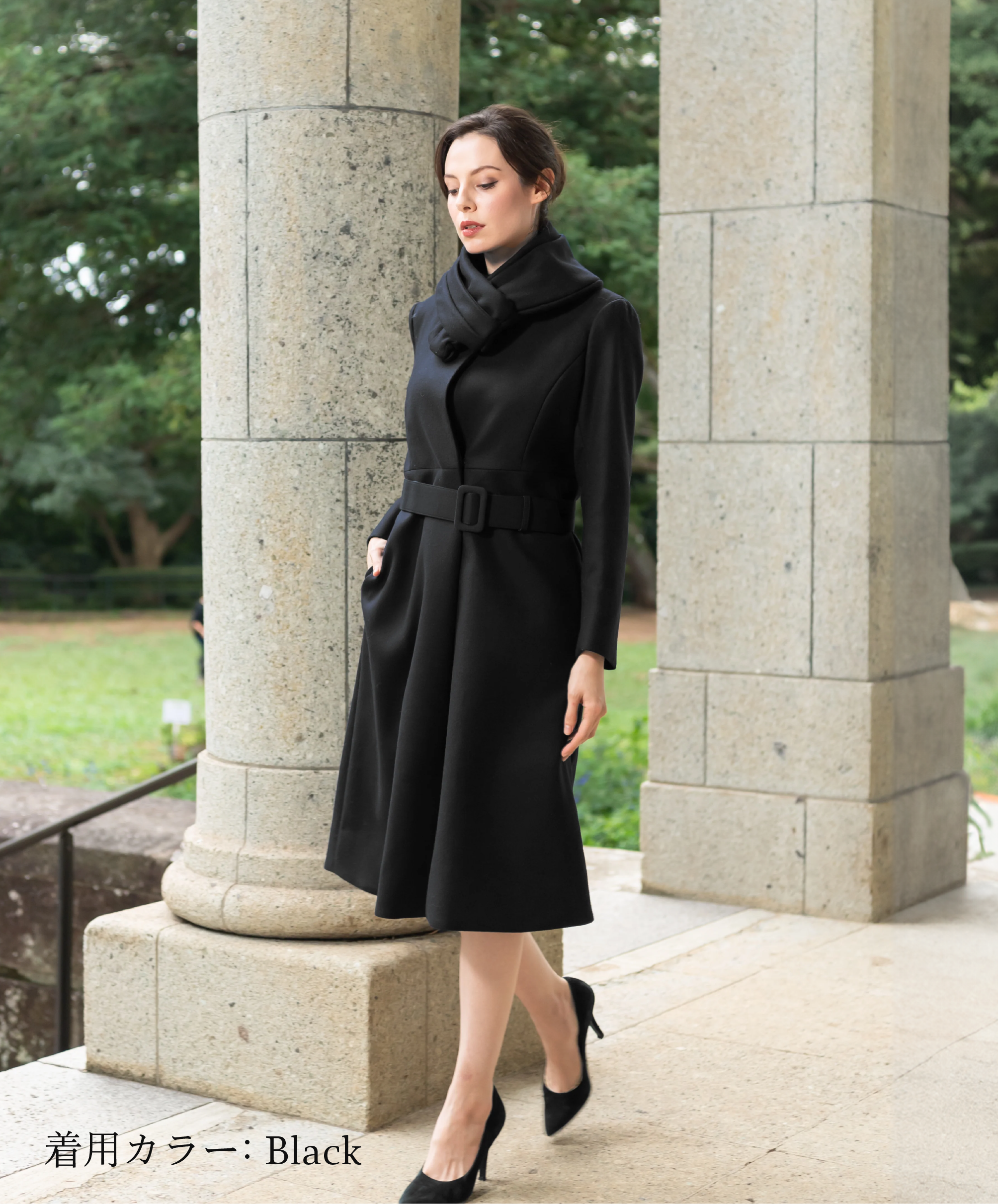 カシミアウールストール着用イメージ (Black)